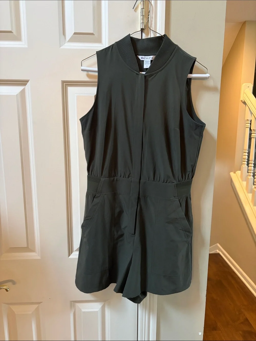Athleta Olive Green Brooklyn Utility Aspen Sleeveless Zip Romper, 6 - Picture 1 of 5